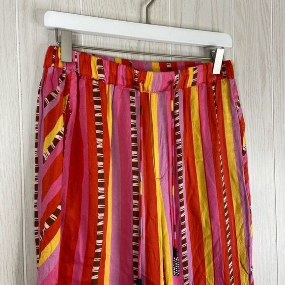 Farm Rio Lucy Striped Pink Yellow Pull-On Drawstring Pants Size Small - Picture 3 of 10